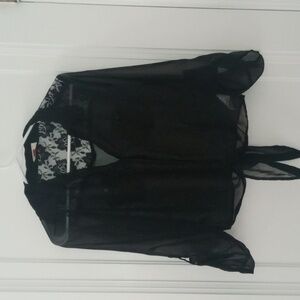 Juniors small black sheer top. lace back shoulders
